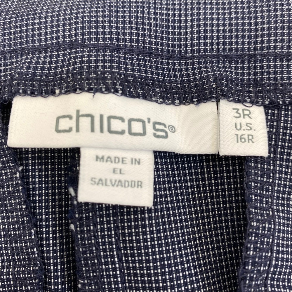 Chico's Pull On Tapered Pants Women 3R 16R Navy Blue Micro Check Stretch Career - Picture 9 of 14